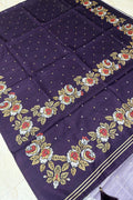 Deep Purple Silk-Blend Saree with Floral Rose Weave & Gold Butti Accent