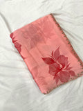 Soft Pink Floral print Organza Saree with Embroidered Peacock Blouse