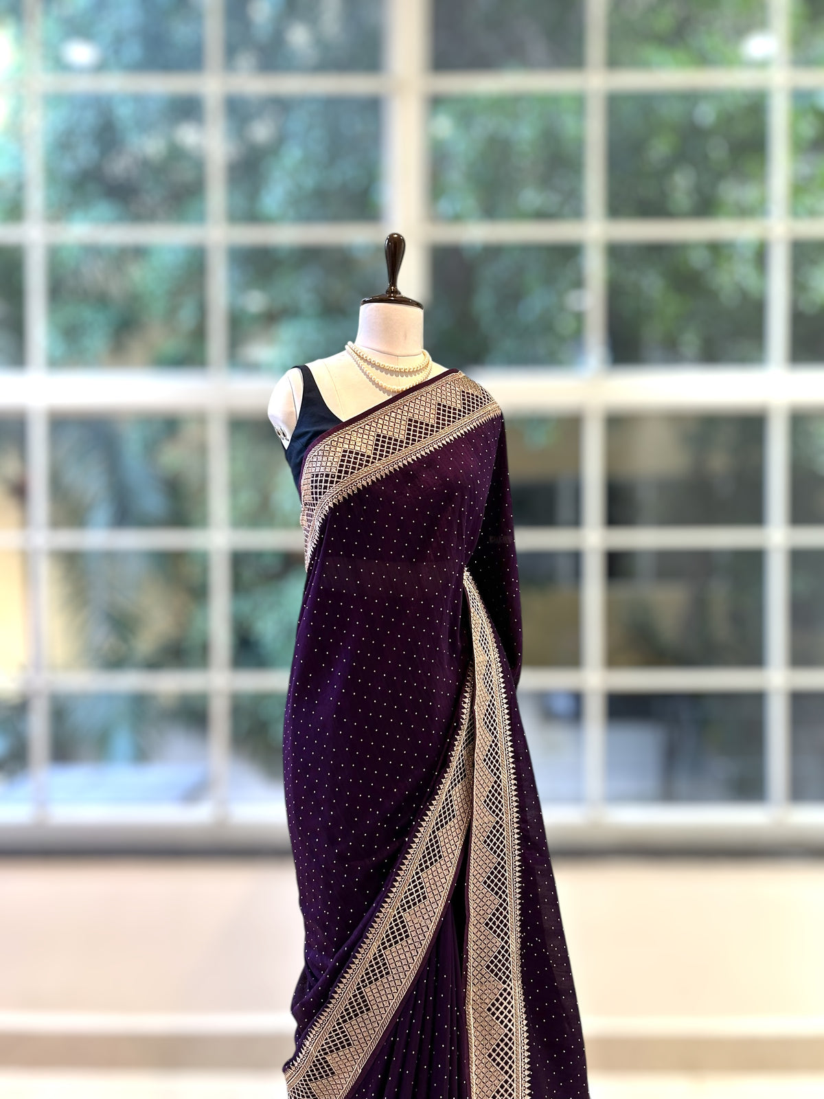 Midnight Plum Embroidered Georgette Saree