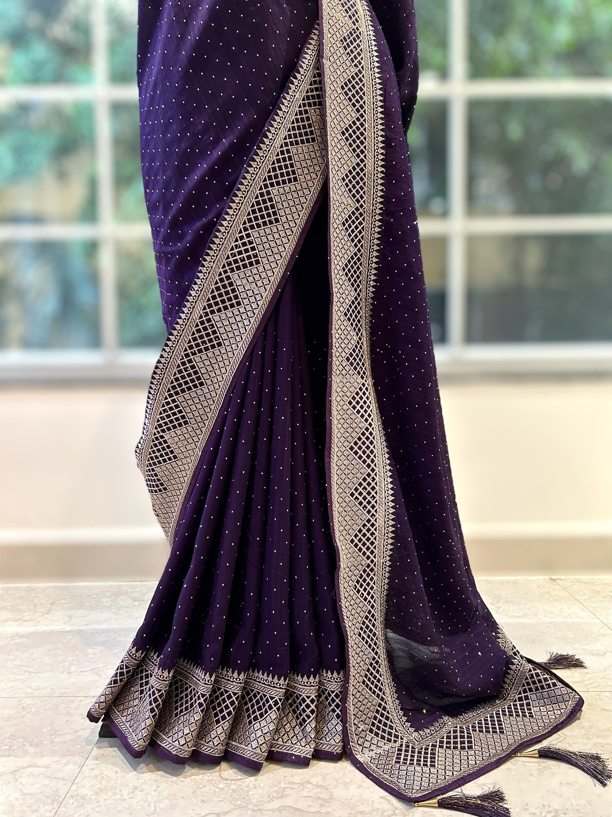Midnight Plum Embroidered Georgette Saree