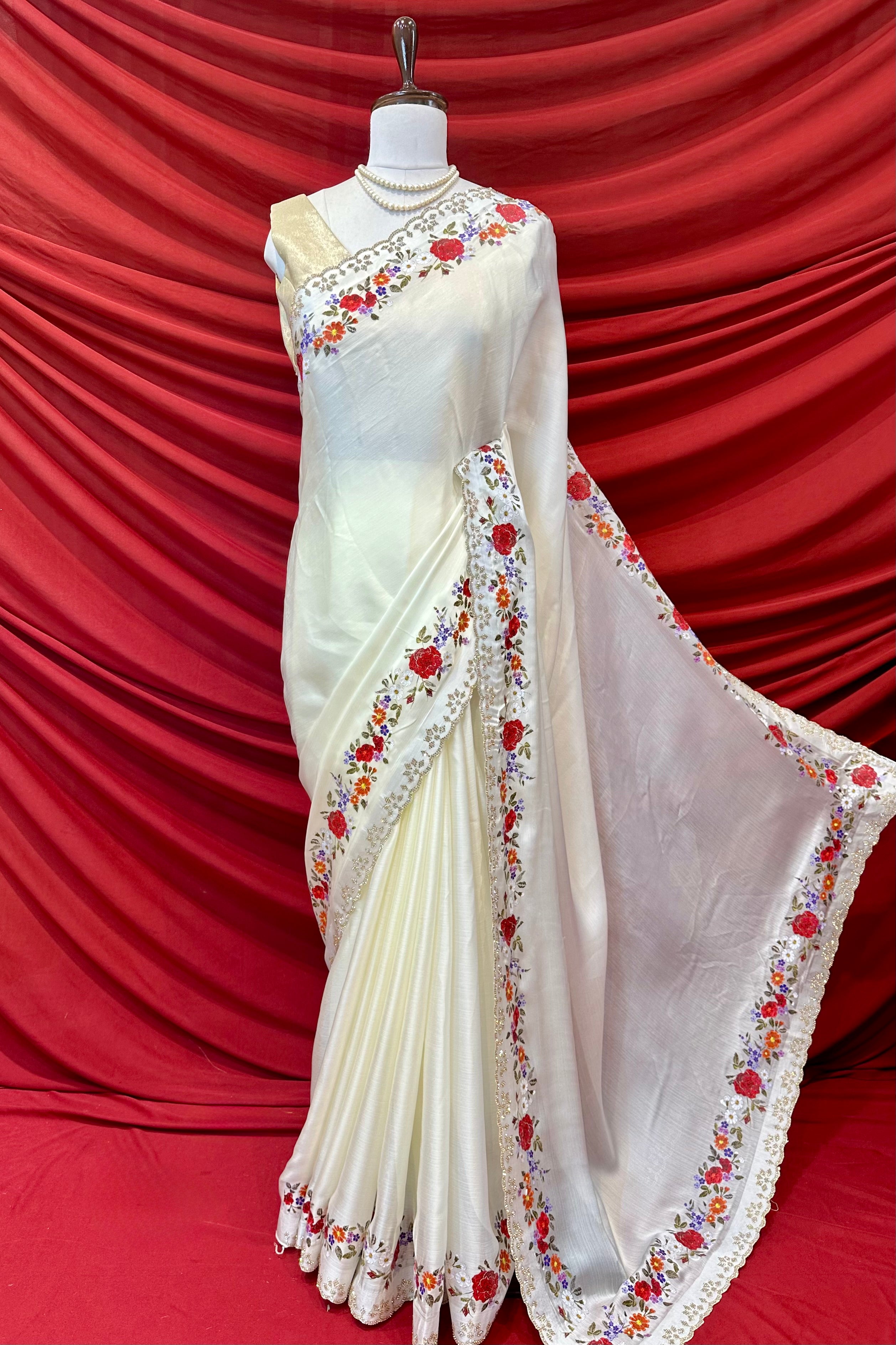 Floral Print Chiffon Saree