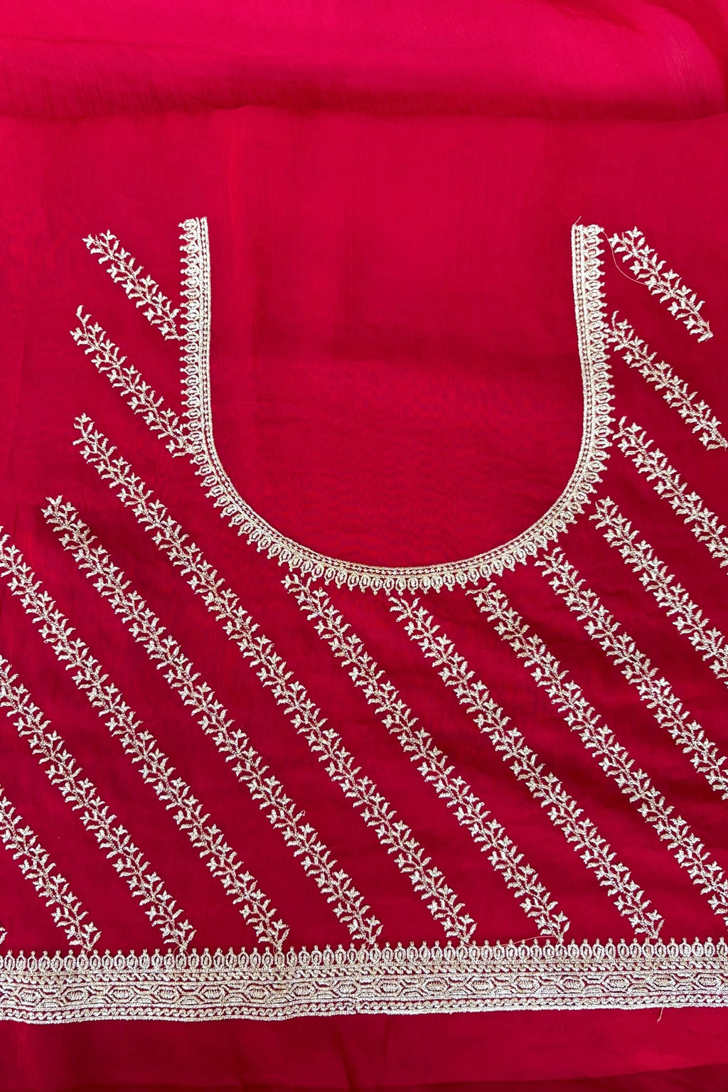 Crimson Red Zari Embroidered Silk Georgette Saree