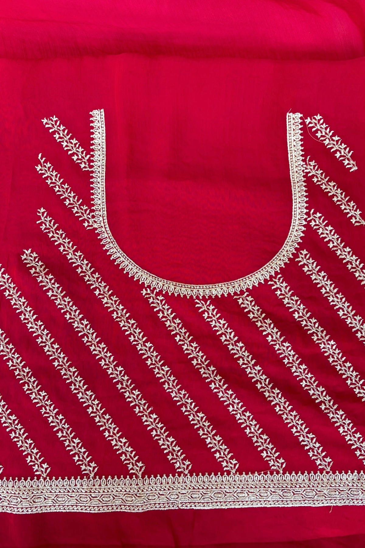 Crimson Red Zari Embroidered Silk Georgette Saree