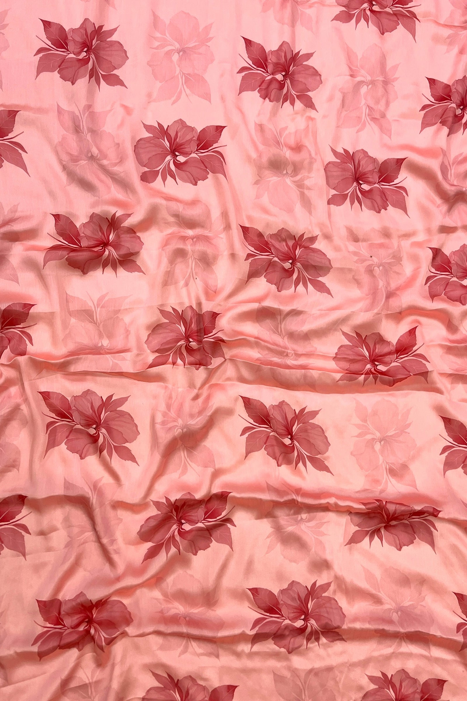 Coral Peach Printed Floral Organza Saree with Embroidered Peacock Blouse