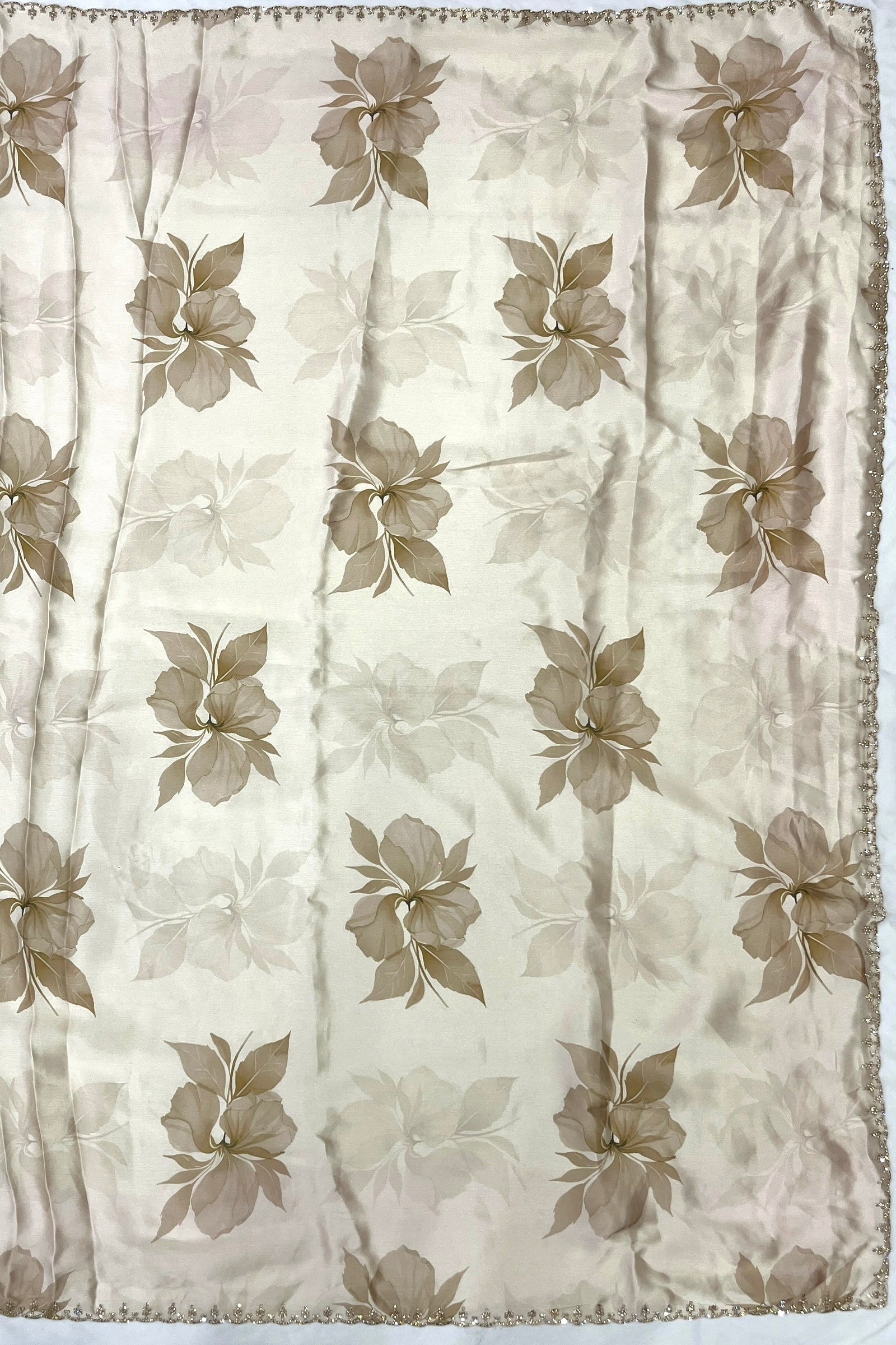 Off-White Floral Print Organza Saree with Embroidered Peacock Blouse
