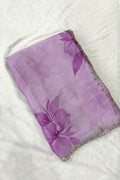 Lilac Floral printed Organza Saree with Embroidered Peacock Blouse