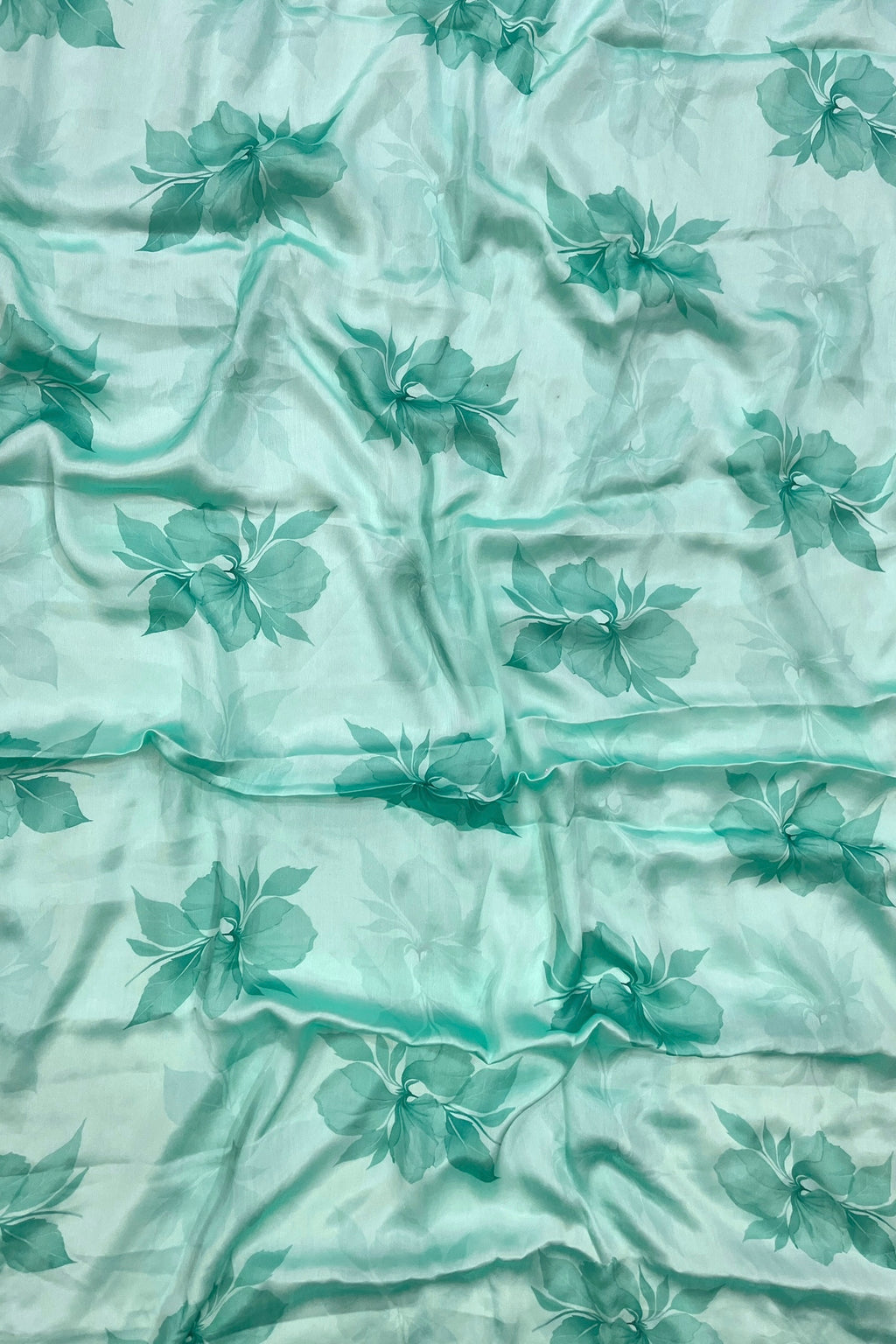 Mint / Sea Green Printed Floral Organza Saree with Embroidered Peacock Blouse