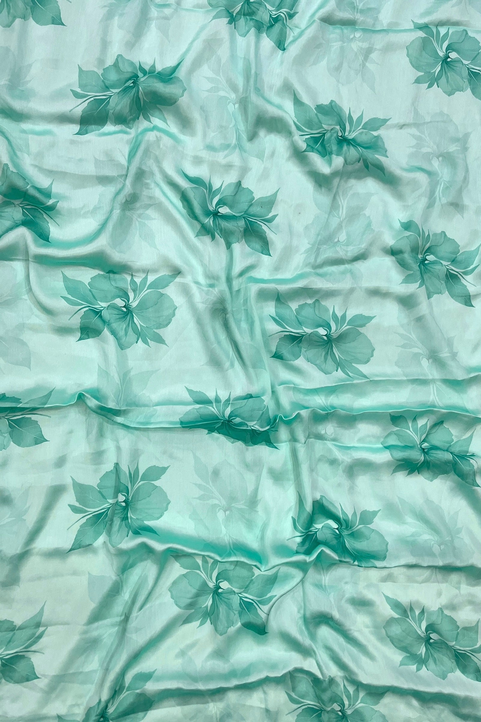 Mint / Sea Green Printed Floral Organza Saree with Embroidered Peacock Blouse