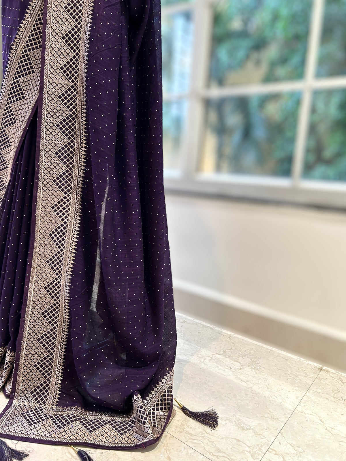 Midnight Plum Embroidered Georgette Saree