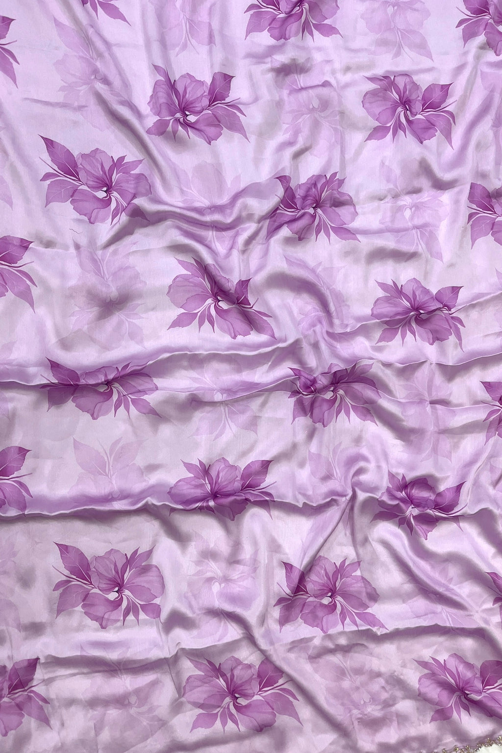 Lilac Floral printed Organza Saree with Embroidered Peacock Blouse