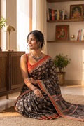 Black Printed Muslin Cotton Saree