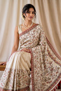Beige Katha Work Cotton Saree