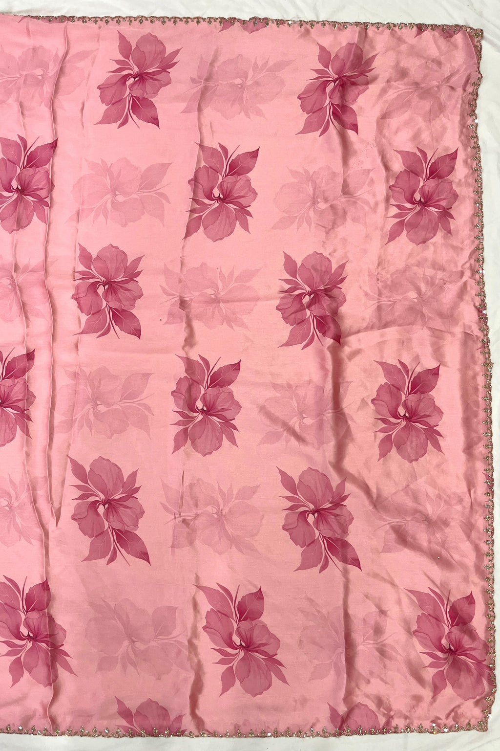 Soft Pink Floral print Organza Saree with Embroidered Peacock Blouse