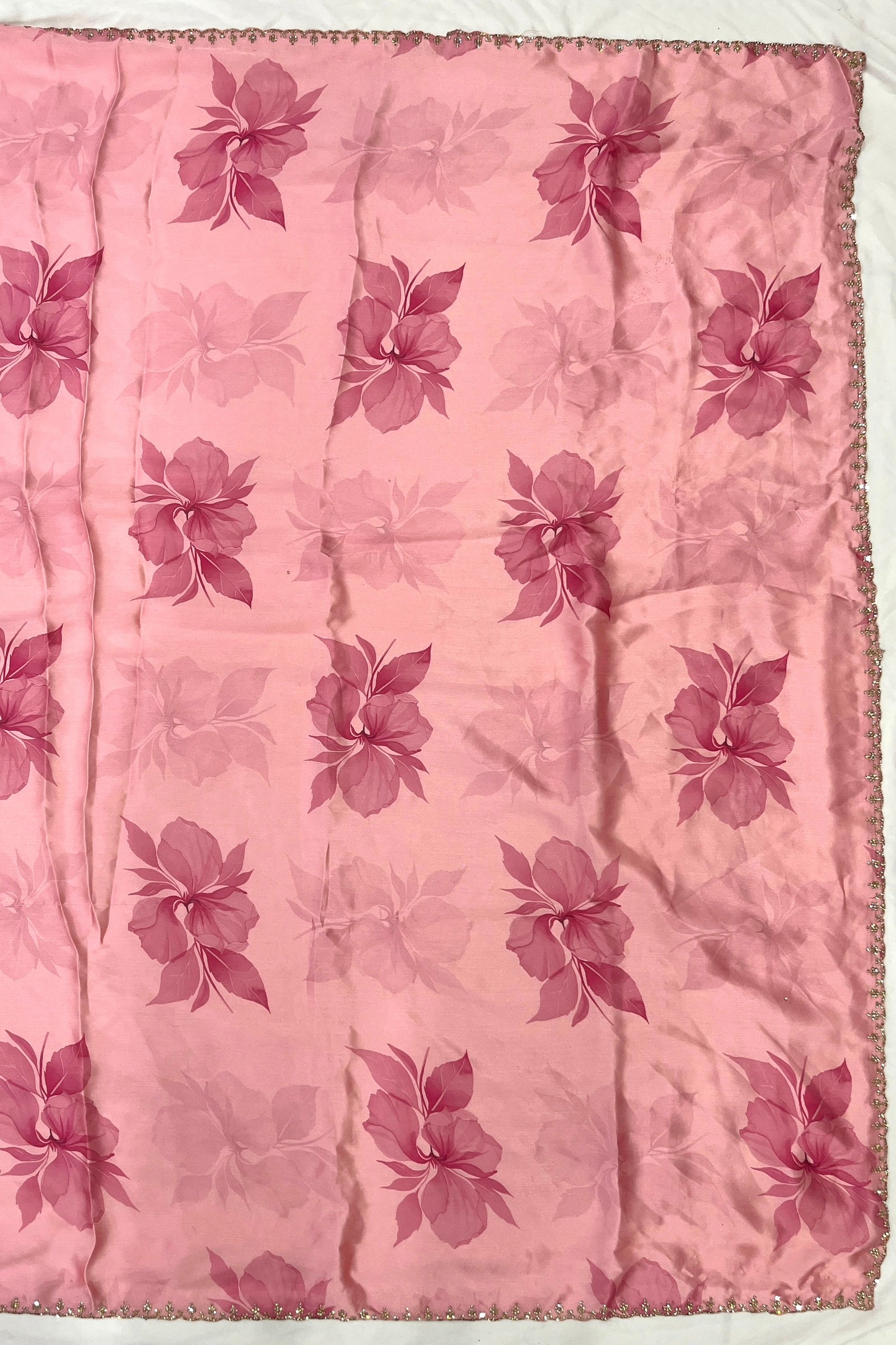 Soft Pink Floral print Organza Saree with Embroidered Peacock Blouse